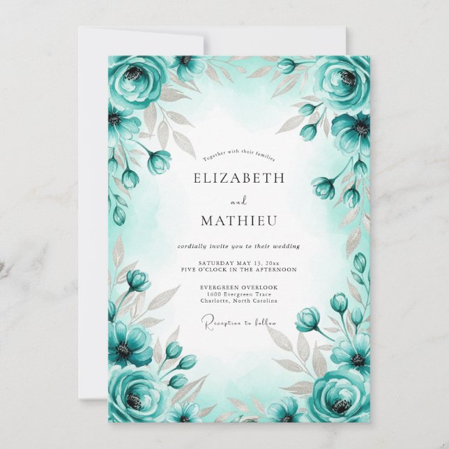 Turquoise Graceful Spring Wedding Inbjudningar (Framsida)