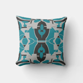 Turquoise Gray Black Mediterranean Mosaic Motif Kudde