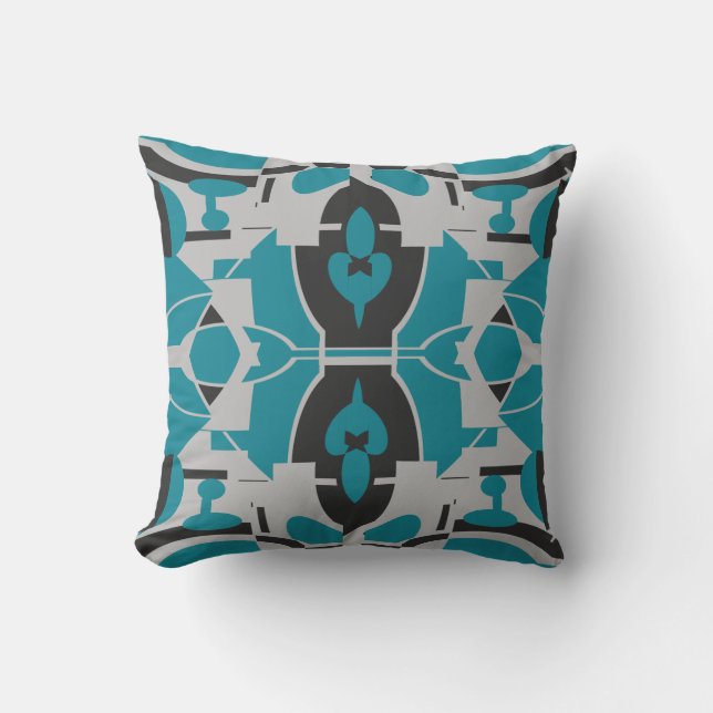 Turquoise Gray Black Mediterranean Mosaic Motif Kudde (Framsida)