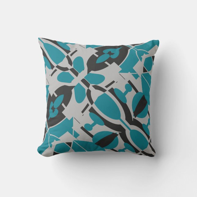 Turquoise Gray Black Mediterranean Slanted Mosaic Kudde (Framsida)