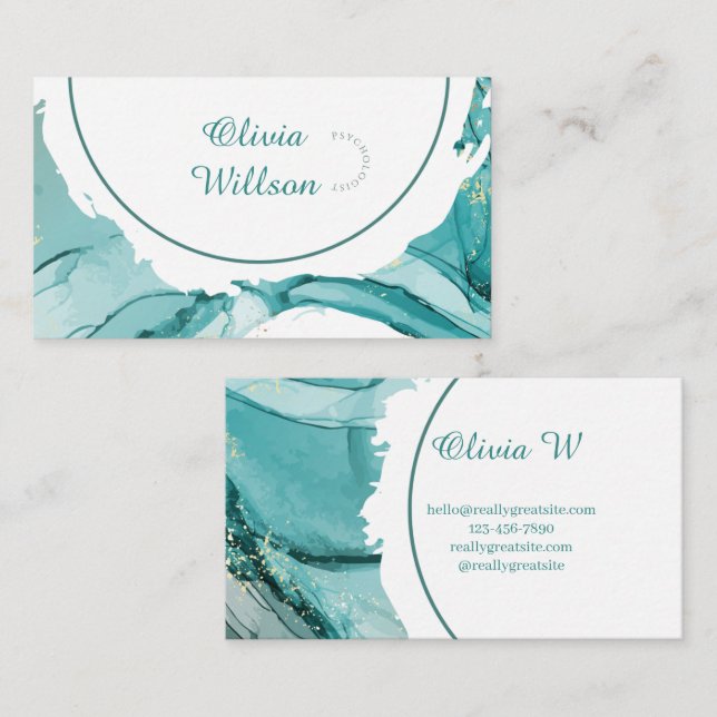 Turquoise Green Business Card Visitkort (Fram/baksida)