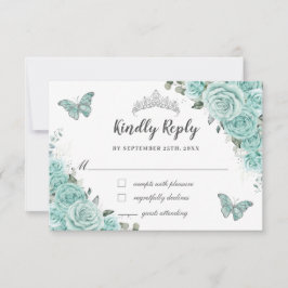 Turquoise Green Floral 15 Quinceañera Butterflies OSA Kort