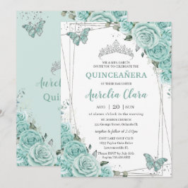 Turquoise Green Floral Butterflies Quinceanera 15  Inbjudningar