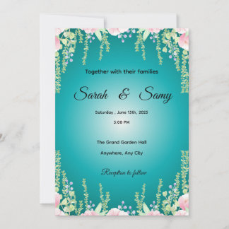 Turquoise Green Floral Wedding Invitation | Elegan Inbjudningar