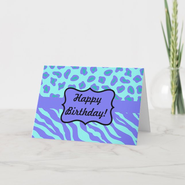 Turquoise & Lavender Zebra & Cheetah Custom Kort (Framsida)