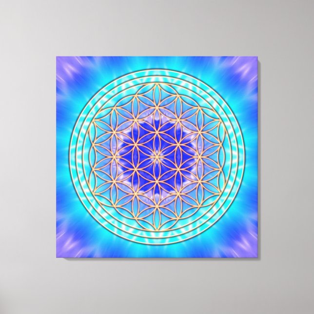 turquoise mandala with flower of life canvastryck (Framsida)