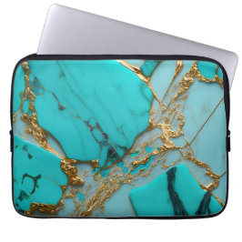 Turquoise Marble with Golden Veins Laptop Fodral