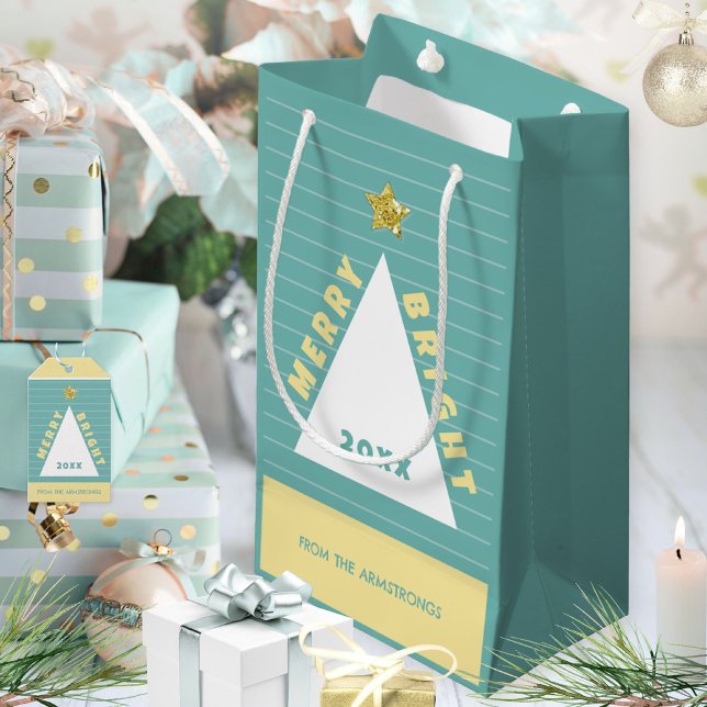 Turquoise Minimalist Christmas Tree Name (Turquoise Minimalist Christmas Tree Name Small Gift Bag ©Susanne Sachers - Sunny Mind 🌞)