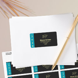 Turquoise Modern Graduation Mailing Address Adressetikett