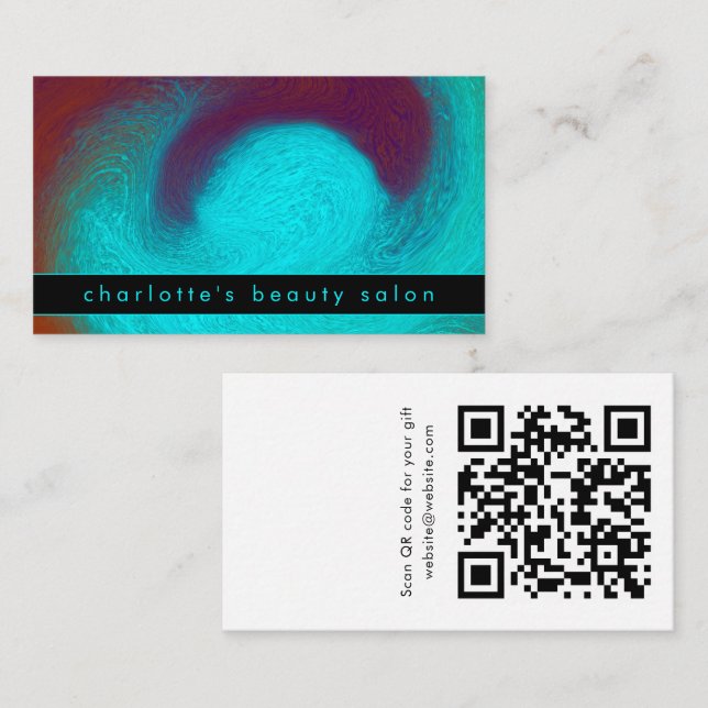 Turquoise Modern Hair Nail Salon Custom QR Code Visitkort (Fram/baksida)