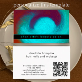 Turquoise Modern Unique Hair Nail Salon Custom Visitkort