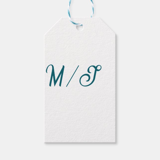 Turquoise monogram wedding couple name simple styl presentetikett (Framsidan)
