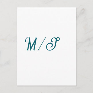Turquoise monogram wedding couple name simple styl vykort