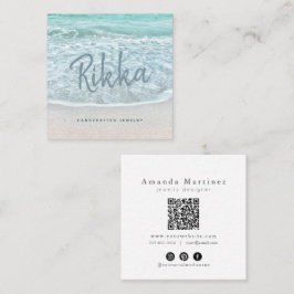 Turquoise Ocean Sandy Beach Handmade Jewelry QR Fyrkantigt Visitkort