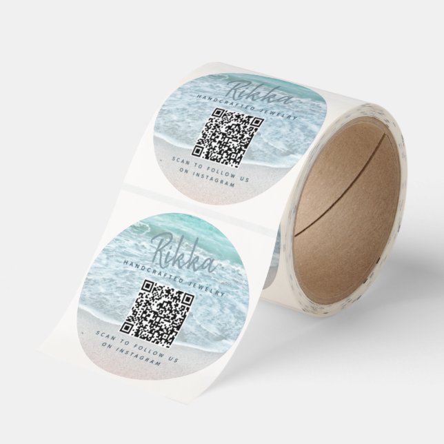 Turquoise Ocean Sandy Beach Handmade Jewelry QR Runt Klistermärke (Rulle)