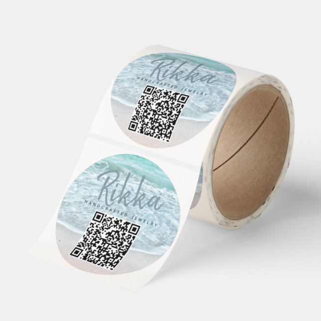 Turquoise Ocean Sandy Beach Handmade Jewelry QR Runt Klistermärke (Rulle)