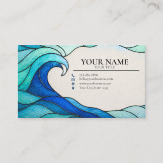Turquoise Ocean Wave Stained Glass Business Card Visitkort