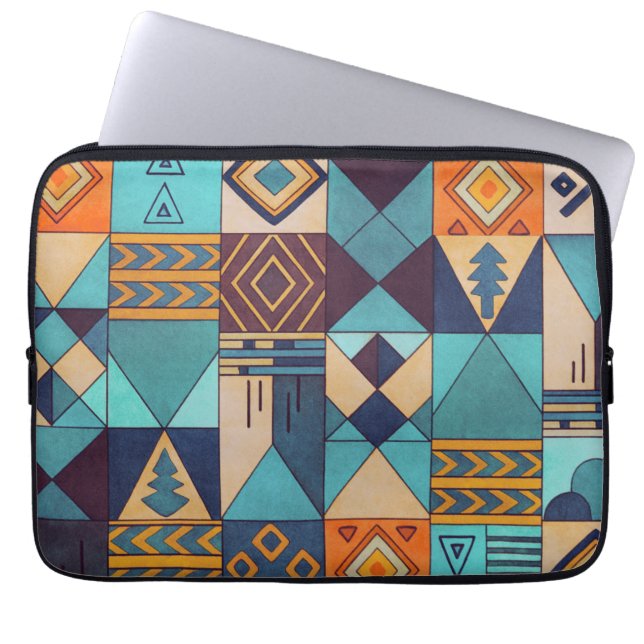 Turquoise & Orange Patchwork Tote Laptop Fodral (Framsidan)