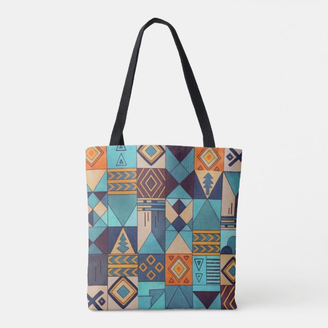 Turquoise & Orange Patchwork Tote Tygkasse (Baksida)