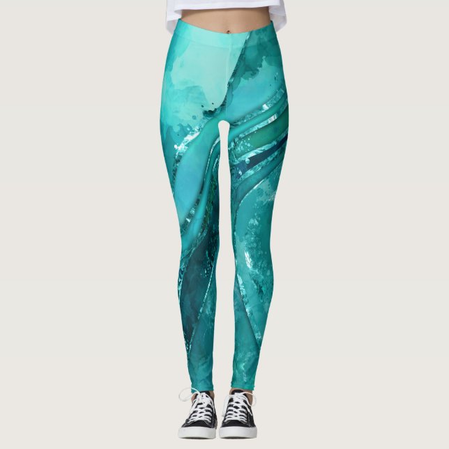 Turquoise palette Flowing Abstract Leggings (Framsida)