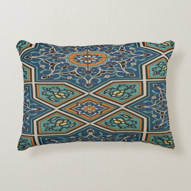 Turquoise Persian Tile Lumbar Pillow – Elegant Tra Prydnadskudde (Framsidan)