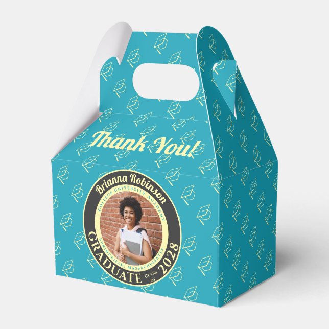 Turquoise Photo Modern Graduation Party Thank You Presentaskar (Framsidan Sidan)