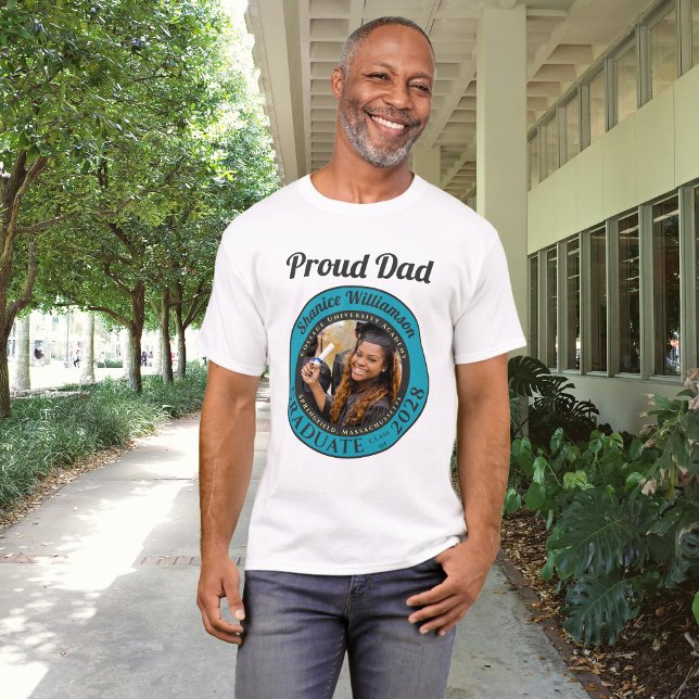 Turquoise Photo Modern Graduation Proud Dad T Shirt (Skapare uppladdad)