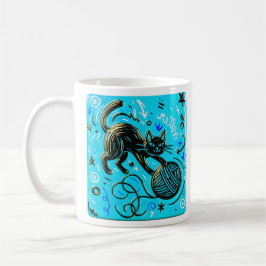 Turquoise Playful Black Cat Kaffemugg