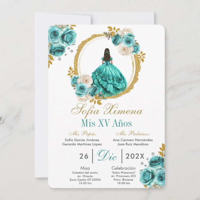 Turquoise Quinceañera Invitation Inbjudningar (Framsida)