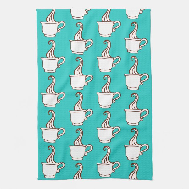 Turquoise Retro Coffee Diner Kitchen Towel Gift Kökshandduk (Vertikal)