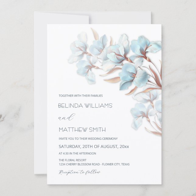 Turquoise Rose Gold Artistic Flowers  Invitation Inbjudningar (Framsida)