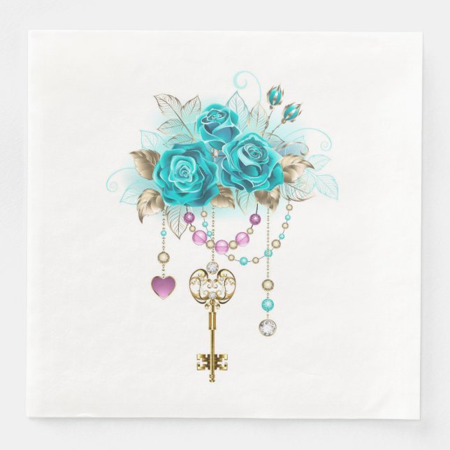 Turquoise Roses with Keys Pappersservett (Framsida)