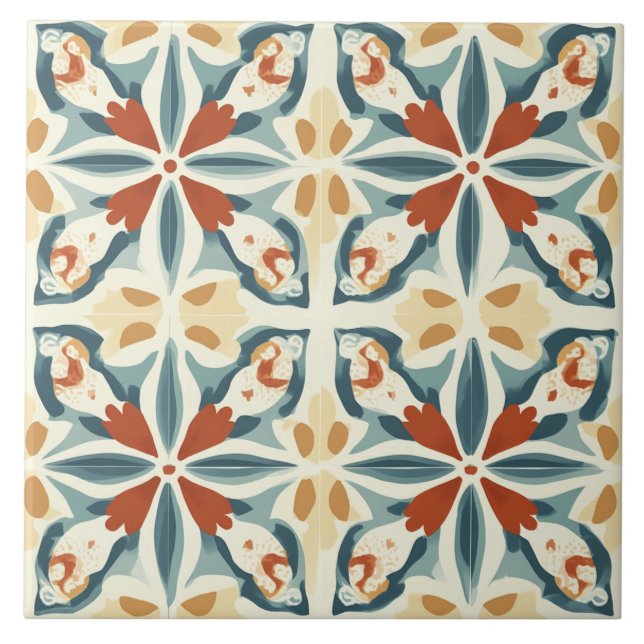 Turquoise, Rust and Yellow Kakelplatta (Framsidan)