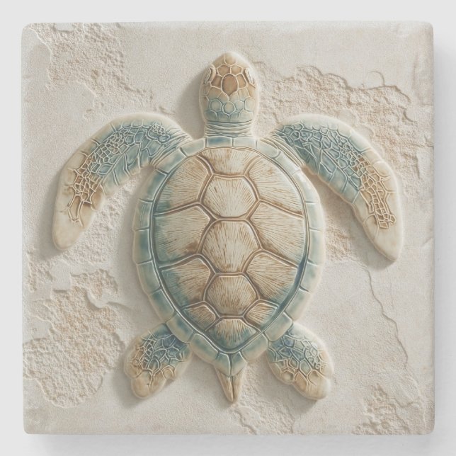 Turquoise Sea Turtle Coastal Art Stenunderlägg (Framsidan)