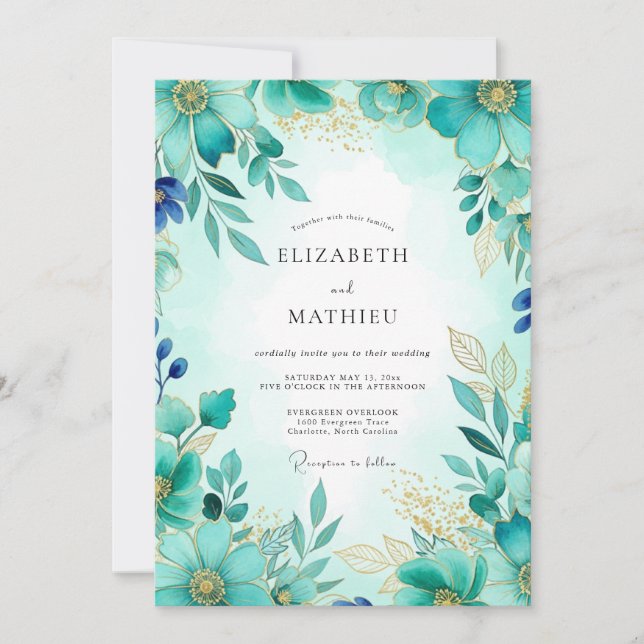 Turquoise Shimmering Spring Wedding Inbjudningar (Framsida)