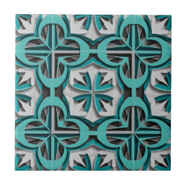 Turquoise Silver 3D Layered Paper Cut Art Kakelplatta