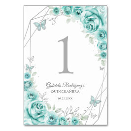 Turquoise Silver Floral Quinceanera Bordsnummer