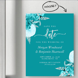 Turquoise Silver Floral Wedding Save the Date Magnetisk Inbjudningskort