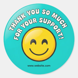 Turquoise Smiley Thank You Business Sticker  Runt Klistermärke