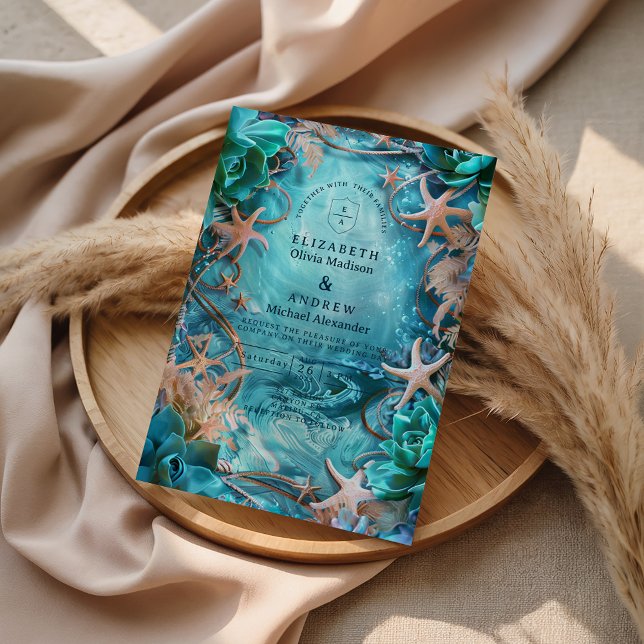 Turquoise Starfish Ocean Wedding Inbjudningar (Skapare uppladdad)
