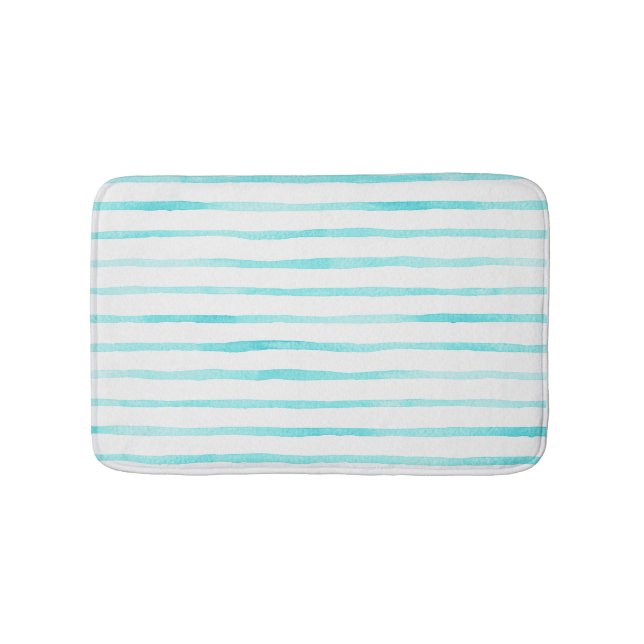 Turquoise Stripes Coastal Bath Mat Badrumsmatta (Framsidan)