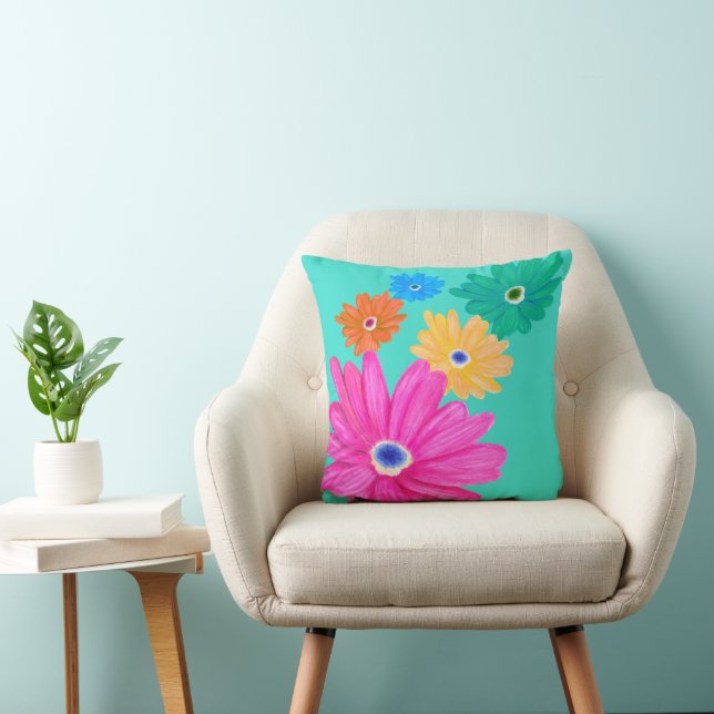Turquoise Summer Floral Kudde (Stol)