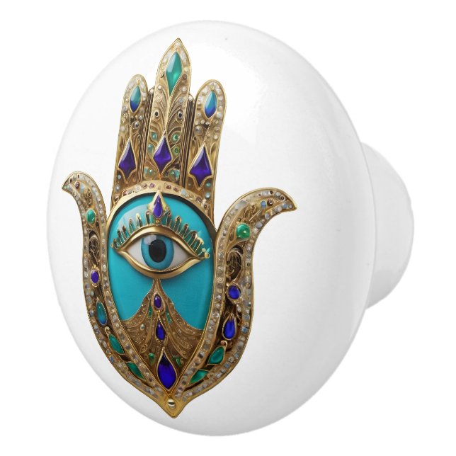 Turquoise Third Eye Hamsa Knopp (Höger)