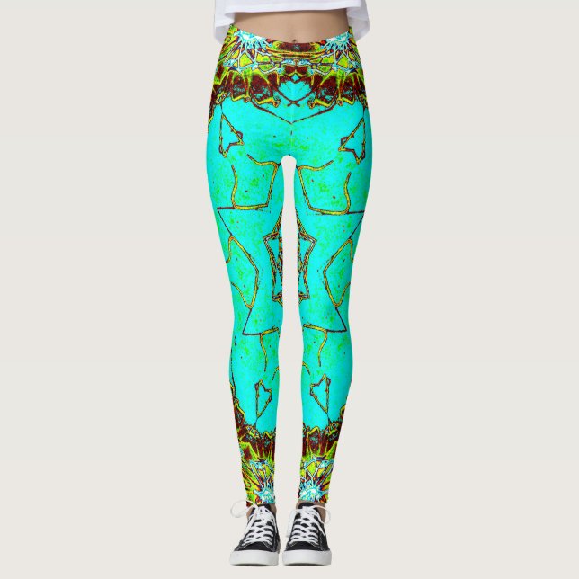 Turquoise Tribal Art Leggings (Framsida)
