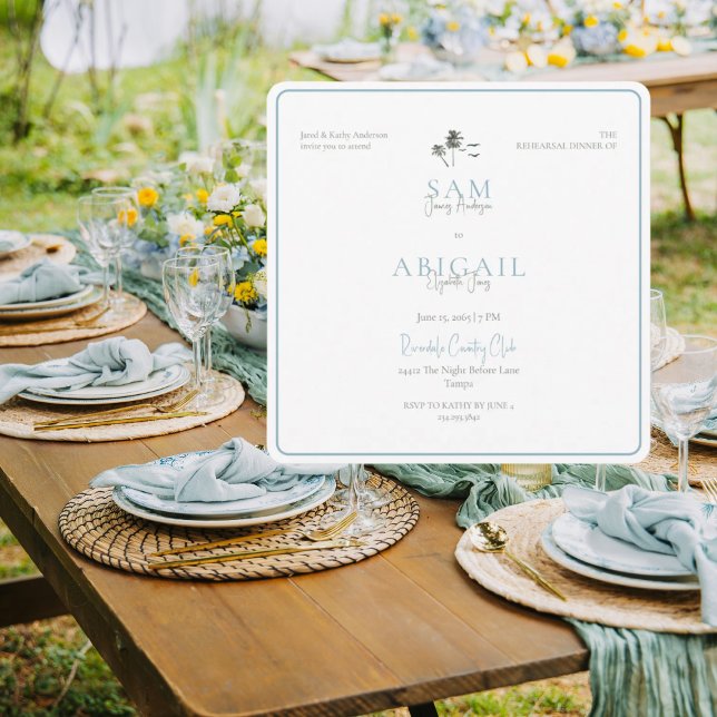 Turquoise Tropics Rehearsal Dinner White Square Inbjudningar (Skapare uppladdad)