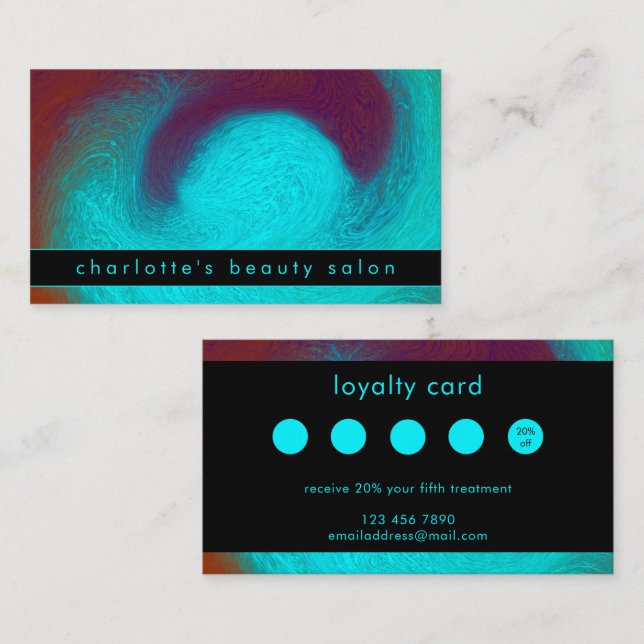 Turquoise Unique Modern Cool Hair Nail Salon Lojalitetskort (Fram/baksida)