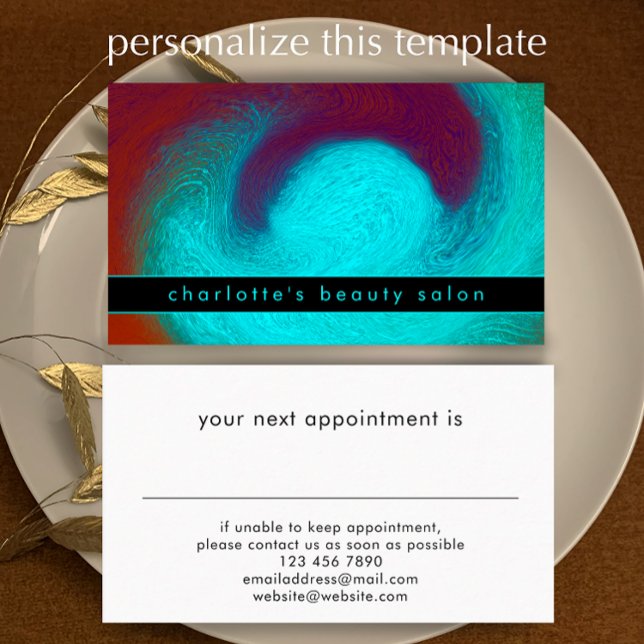 Turquoise Unique Modern Cool Hair Nail Salon Tidsbeställning Kort (Customize this unique aqua swirl beauty salon appointment card template.)