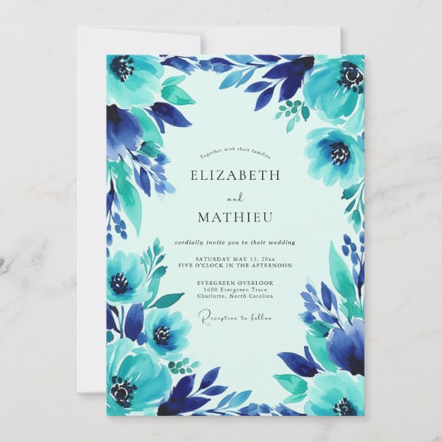 Turquoise Vivid Coastal Wedding Inbjudningar (Framsida)