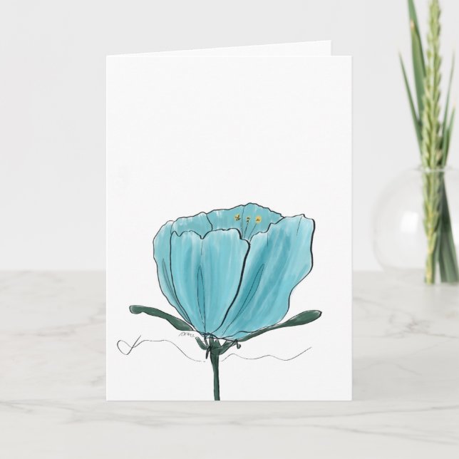 Turquoise Watercolor Flower Card Kort (Framsida)