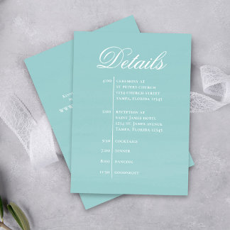 Turquoise Wedding Timeline Details Simple RSVP Tilläggskort